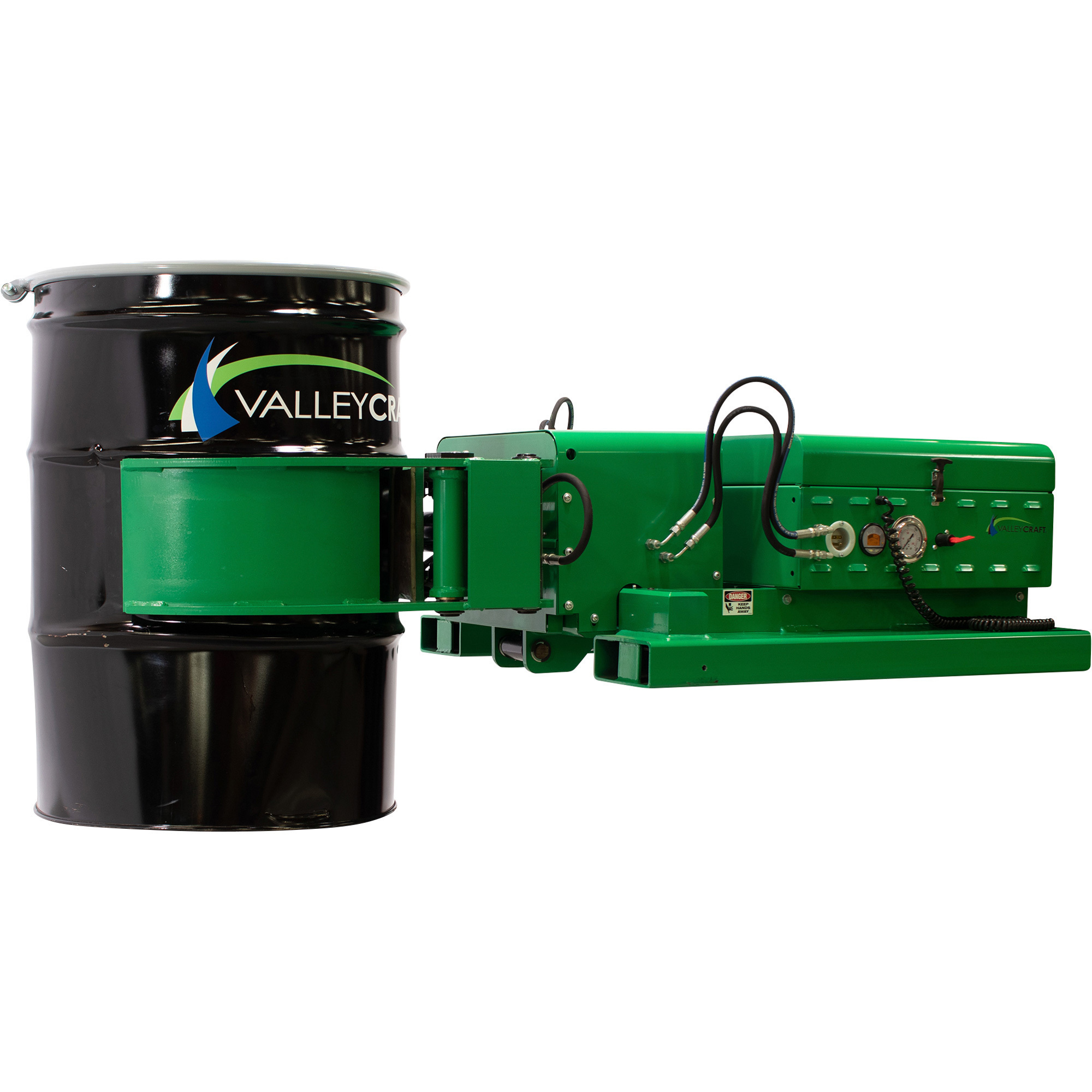 Valley Craft Drum Clamp & Tilt Powered Forklift Attachment, Versa Grip, Battery-Powered Clamp/120° Forward Tilt,  2000-Lb. Capacity, Model# F89701